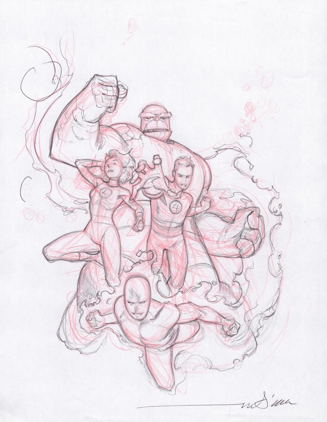Fantastic Four cover prelim original art - Paco Medina Comic Art