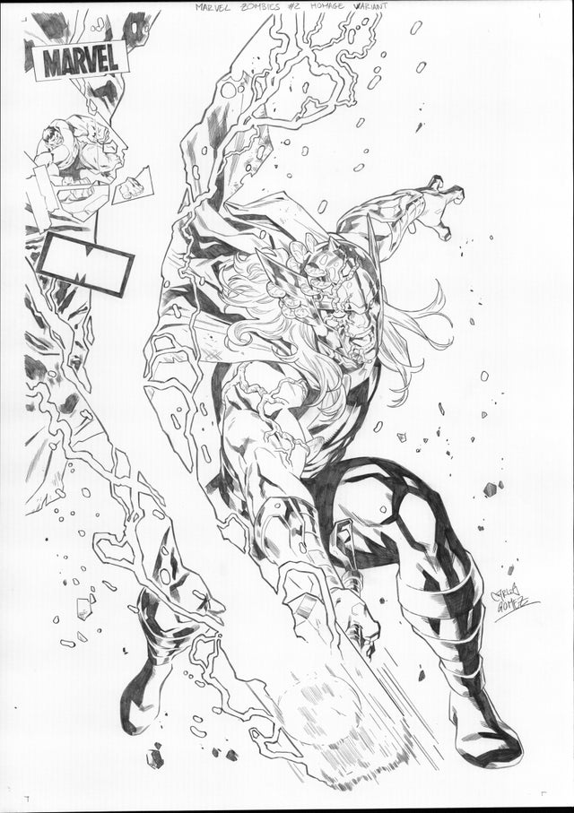 THOR featured on cover of Marvel Zombies: Dawn of Decay #2 Original Art Carlos Gmez Comic Art