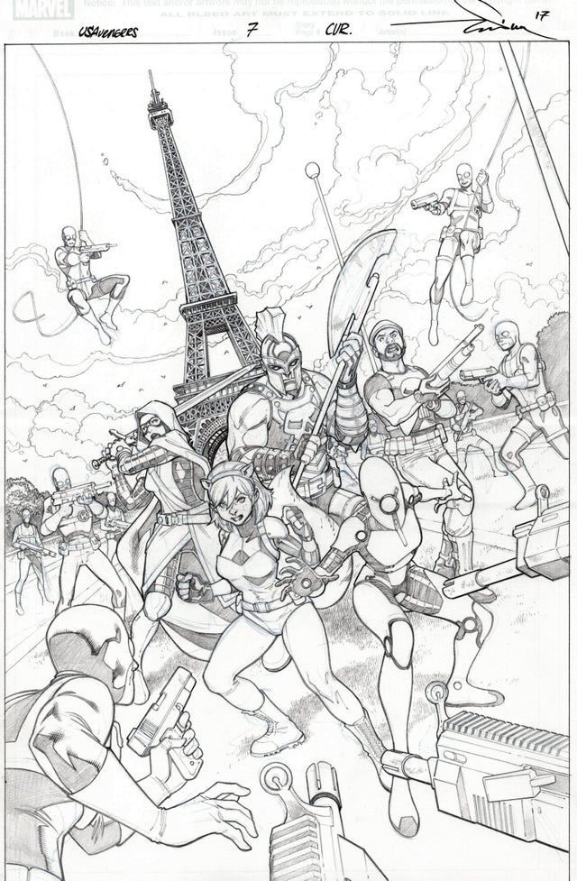 U.S.Avengers original cover art, Red Hulk, Iron Patriot, Squirrel Girl, Paco Medina, Avengers (1) Comic Art