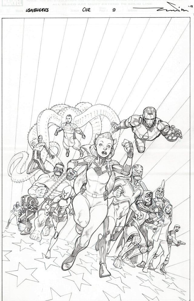 U.S.Avengers original cover art, Red Hulk, Squirrel Girl, Paco Medina, Avengers Comic Art