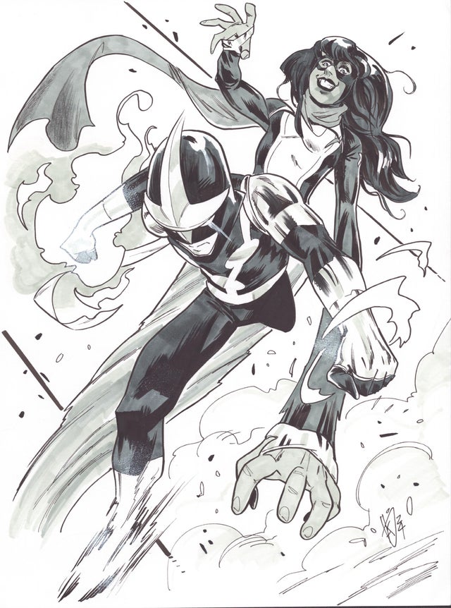 Ms. Marvel and Nova Original Art Sketch - Federica Mancin Comic Art