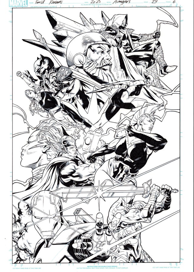 Avengers 29 Original Art - Black Panther, Thor, Captain Marvel, Iron Man, Storm Comic Art